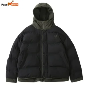 Giacca Casual retrò americana invernale cappotto con cappuccio in due pezzi finto giacca imbottita in cotone Streetwear cappotto con cappuccio alla moda caldo e spesso 1