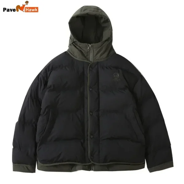 Giacca Casual retrò americana invernale cappotto con cappuccio in due pezzi finto giacca imbottita in cotone Streetwear cappotto con cappuccio alla moda caldo e spesso 1