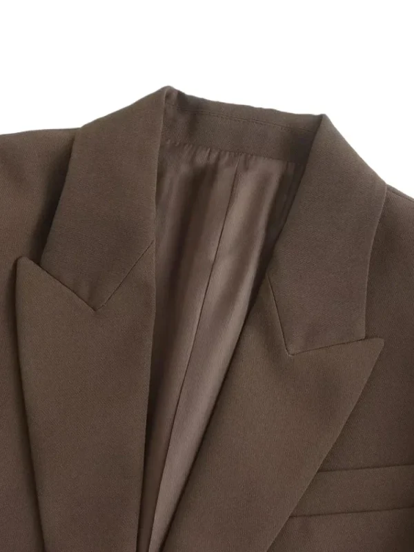 ZBZA Donna Moda 2025 Autunno Marrone Office Lady Donna Abiti Allentato Scollo a V Giacca + Pantaloni a gamba lunga a vita alta Set da donna vintage 5
