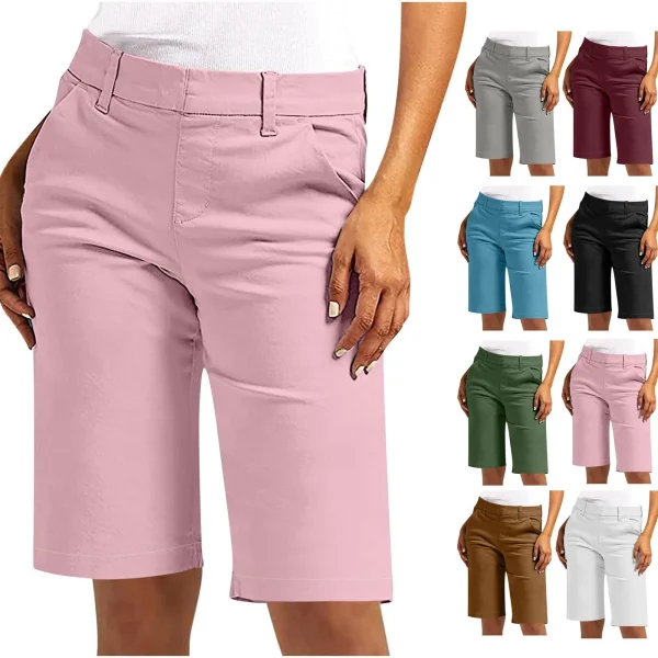 Pantaloncini dritti tinta unita moda casual da donna Pantaloni sportivi vestibilità a vita alta Pantaloni da pendolarismo quotidiano a casa 2
