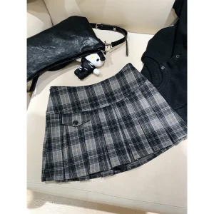 MEXZT Minigonna di lana vintage Donna Harajuku giapponese Plaid Gonne a pieghe Inverno Gyaru Kawaii Cutecore Design A Line Faldas 1