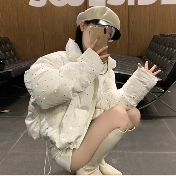 Donna autunno inverno elegante piumino cappotti chic corto con cerniera Parka cappotto moda coreana giacca con colletto alla coreana capispalla solido 2