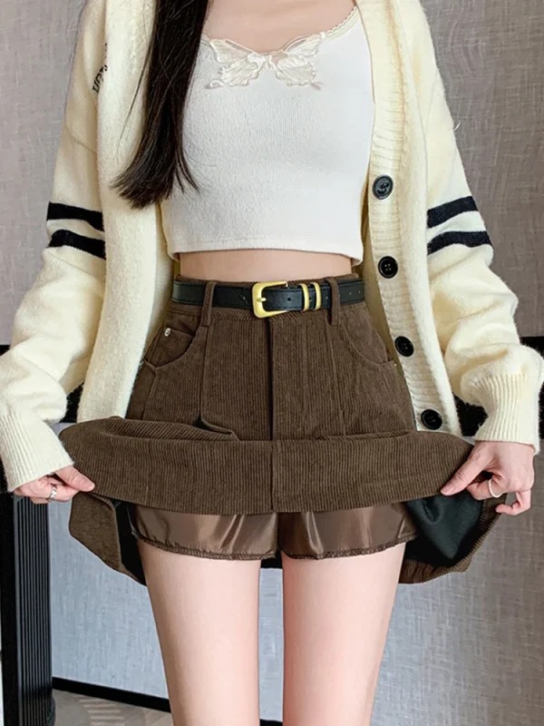2024 Autunno e Inverno Mini Gonna a pieghe Moda donna Streetwear A-line Skater Kawaii Gonne con cintura Ragazza della scuola coreana Saia 3