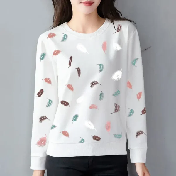 Donna primavera autunno girocollo Pullover lanterna manica lunga geometrica pianta e fiori stampa t-shirt Casual Office Lady top 5