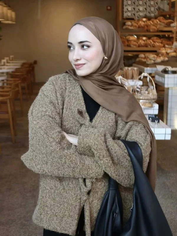 Moda Donna Cardigan a Maglia Casual Autunno e Inverno Allentato Tinta Unita Scollo a V Cravatta Cappotto Retrò Manica Lunga Giacca Pendolare 3