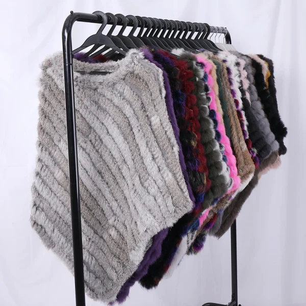 2021 vendita calda donne scialle di pelliccia di coniglio reale naturale lavorato a maglia vera pelliccia di coniglio Poncho sciarpa autunno inverno pelliccia di coniglio Pashmina 4