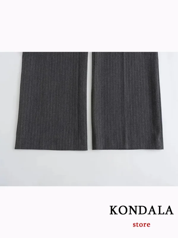 KONDALA Casual nero a righe vestito da donna con scollo a V Blazer con bottone singolo pantaloni larghi dritti moda 2023 autunno Office Lady Set 6