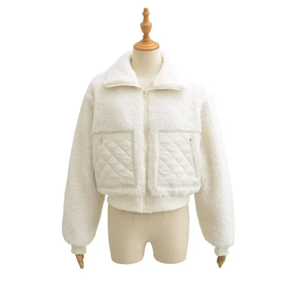 Autunno Inverno Capispalla caldo Giacche Donna Agnello Peluche Cappotto caldo Felpe a maniche lunghe Patchwork Colletto casual Giacca con cerniera 2