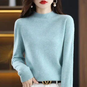Maglione da donna in cashmere di lana merino al 100% maglione da donna a collo semi-alto a maniche lunghe nuovo pullover caldo in autunno e inverno. 1