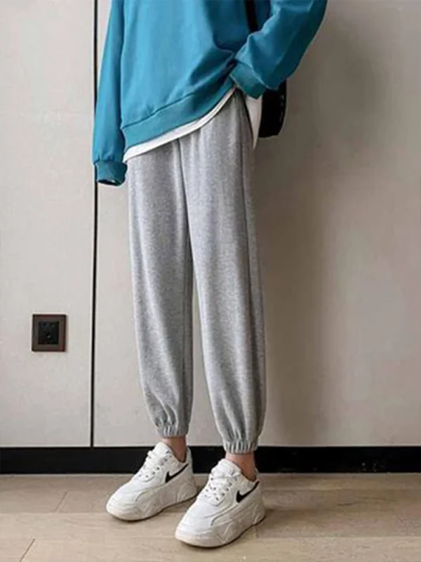 Pantaloni stile harem da donna invernali con coulisse in pile lungo addensato Y2K pantaloni sportivi pantaloni sportivi pantaloni caldi di colore solido casual 5