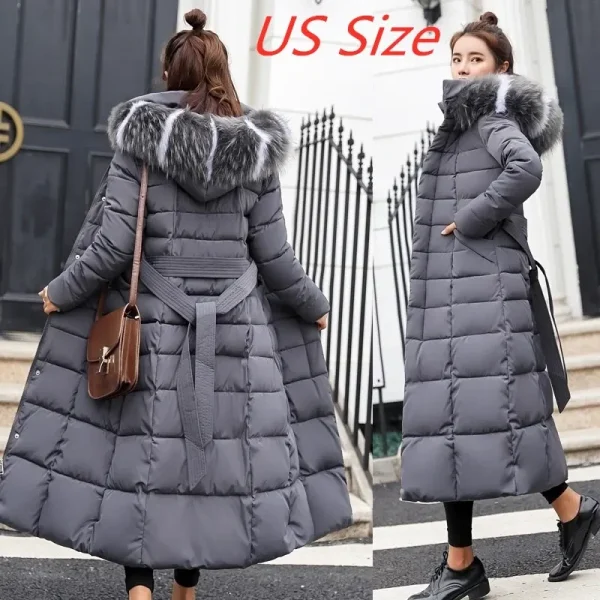 2025 Giacca da donna invernale Moda calda Comoda cintura con fiocco Collo in pelliccia di volpe Abiti Abito lungo Cappotto spesso da donna casual da ufficio 2
