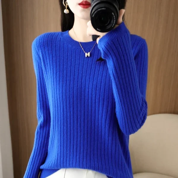2025 Maglioni da donna Autunno Inverno Pullover a maniche lunghe O-Collo Stripe Pullover caldo Moda coreana Camicie che toccano il fondo Maglione allentato 6
