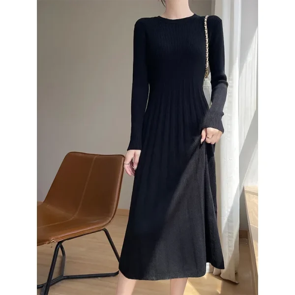 Abito da donna a maniche lunghe lavorato a maglia Abito longuette Camicia a strati base dimagrante Autunno Inverno Maglione girocollo versatile alla moda Dre 4