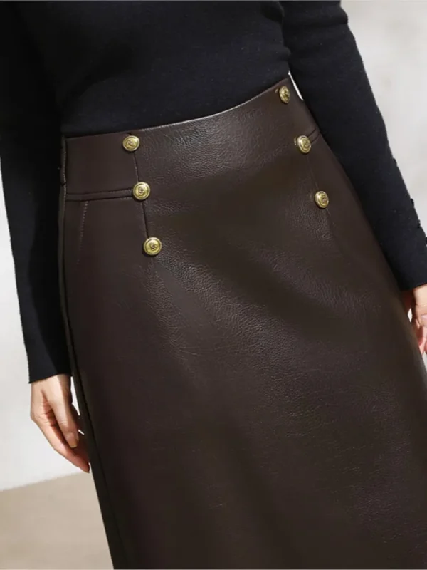 ZUZK Chic nuove gonne aderenti in pelle PU gonna dritta donna autunno inverno elastico a vita alta semplice versatile gonna lunga in PU 6