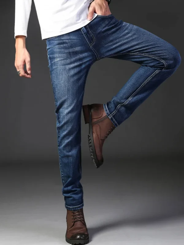 2024 primavera autunno uomo blu classici jeans larghi dritti pantaloni casual in denim elasticizzato in cotone business pantaloni neri di marca maschile 6