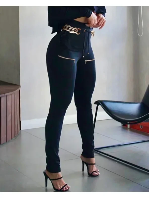 Pantaloni con design con cerniera per donna Pantaloni cargo casual senza cintura Vita alta Occhiello con lacci Pantaloni skinny con dettagli legati Streetwear 3