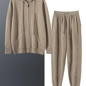 Felpa con cappuccio da uomo in puro cashmere al 100% in due pezzi, tuta sportiva per il tempo libero, moda business di fascia alta per l'autunno e l'inverno 1