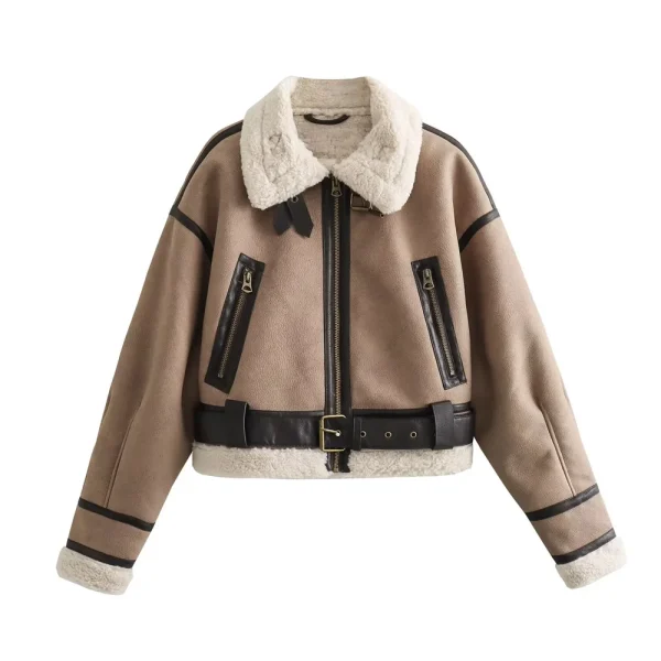2024 Autunno/Inverno Nuovo Prodotto Casual Abbigliamento da Donna Colletto Flip Pelliccia Integrata Cappotto Corto Allentato e Versatile 2