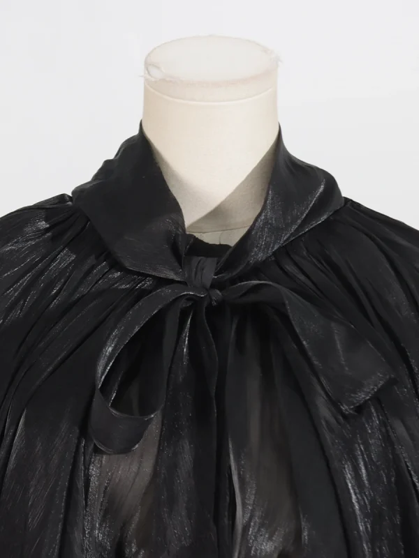 VGH Minimalista Pieghe Impiombate Maxi Abiti per Le Donne Sciarpa Colletto Manica Lanterna Vita Allentata Temperamento Casual Vestito Femminile Nuovo 6