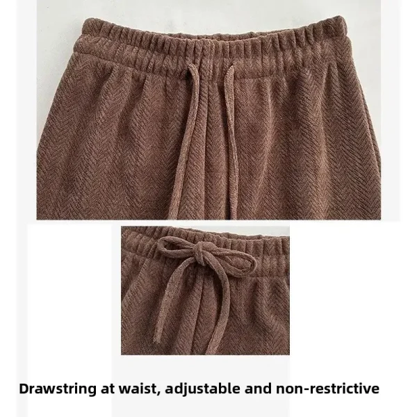 Pantaloni a gamba larga foderati in pile blu Pantaloni lunghi dritti casual larghi a vita alta da donna Pantaloni pigri Pantaloni lunghi fino al pavimento 4