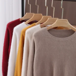 Autunno Inverno Abbigliamento di prima linea Maglione di cashmere visone Pullover girocollo da donna allentato con maglione lavorato a maglia di lana tinta unita 1