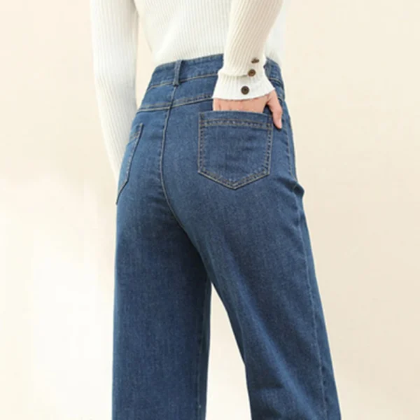 Jeans in Denim a gamba larga in velluto da donna, elasticizzato caldo addensato, tasche grandi, vita alta, moda, Jeans in pile invernale, primavera autunno 5