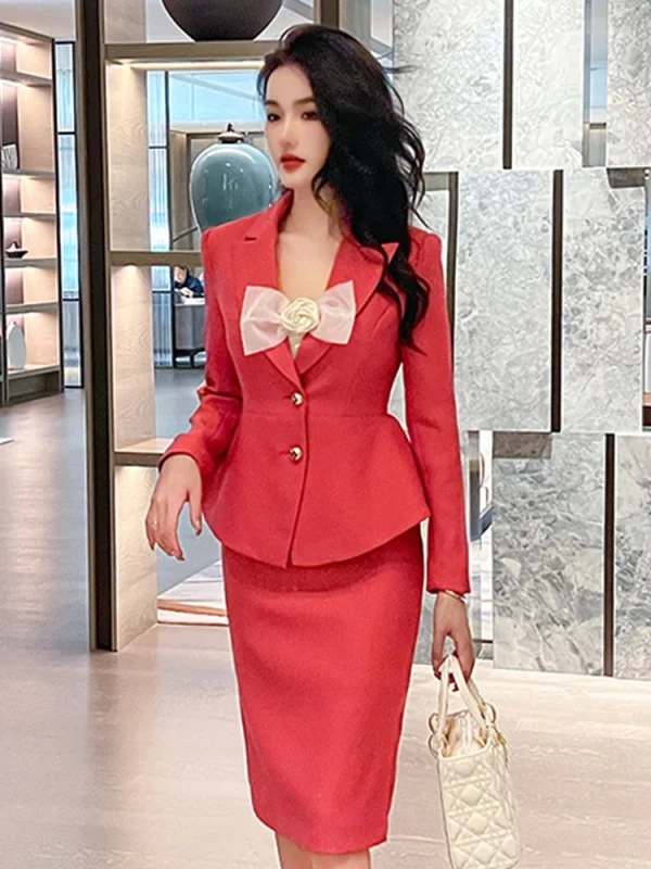 Moda donna elegante 2 pezzi abito set cappotto professionale giacca squisita paillettes lucide cinturino rosa abito vestido outfit 1