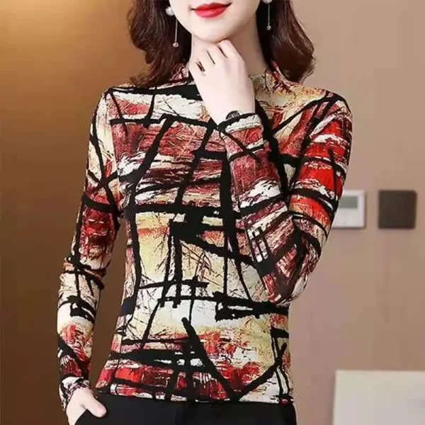 Autunno e inverno Pullover da donna girocollo Patchwork stampa sottile sottofondo moda Casual elegante pendolare manica lunga top 3
