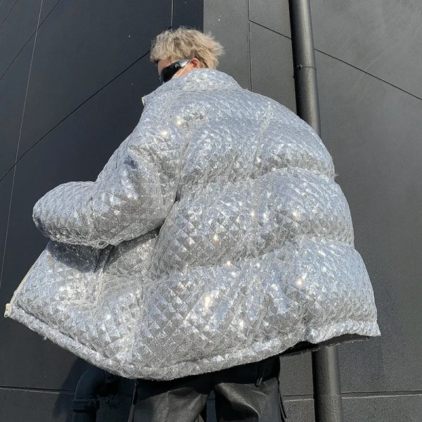 Giacca di paillettes ispessimento invernale Parka caldo da uomo moda Casual cappotto con cappuccio uomo Streetwear cappotto Hip Hop allentato 3
