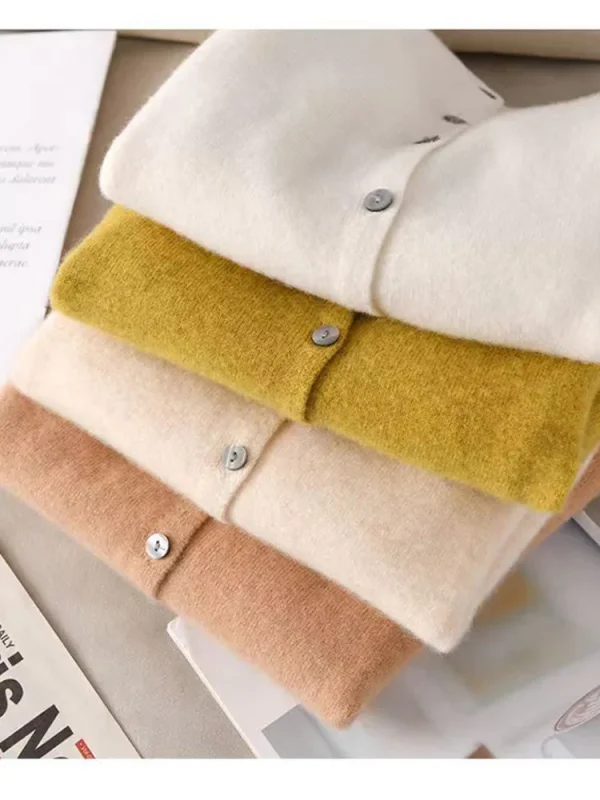 Maglione di cachemire da donna O-Collar maglione a maniche lunghe con bottoni Casual Let ter Cardigan Harajuku cappotto camicia Top maglieria coreana 4