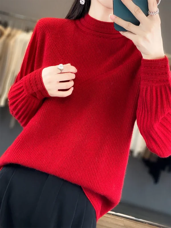 Maglione autunno inverno europeo Pullover da donna Maglione 100% lana merino Pullover Collo a lupetto Peluche Abbigliamento termico Moda lavorata a maglia 5