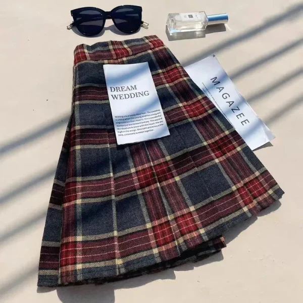 Gonne a pieghe di lana scozzese per le donne Autunno Inverno Vita alta Preppy Minigonne calde Lady Fashion Coreano All-Match A Line Gonne 2