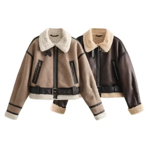 2024 Autunno/Inverno Nuovo Prodotto Casual Abbigliamento da Donna Colletto Flip Pelliccia Integrata Cappotto Corto Allentato e Versatile 1