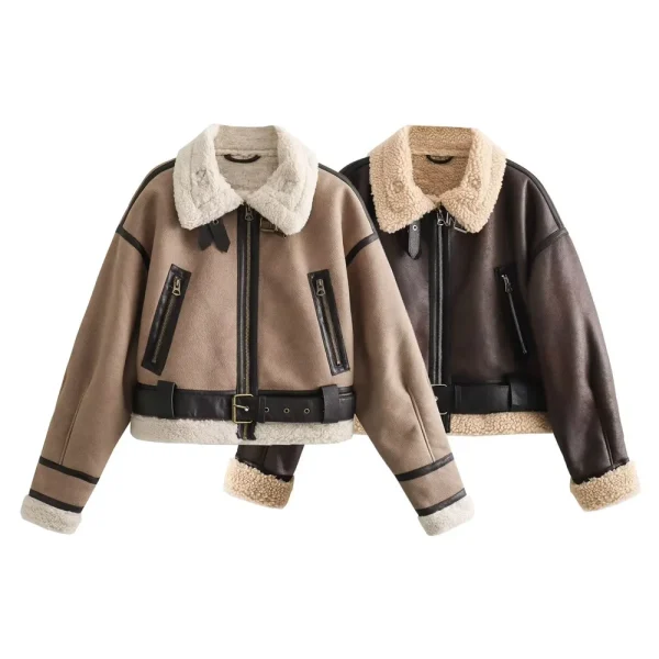 2024 Autunno/Inverno Nuovo Prodotto Casual Abbigliamento da Donna Colletto Flip Pelliccia Integrata Cappotto Corto Allentato e Versatile 1