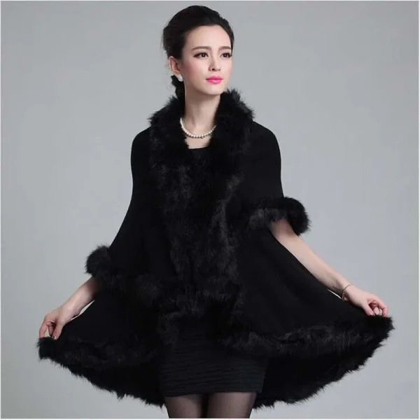 Autunno inverno doppio strato finto per scialle di pelliccia mantello donna maglia Cardigan in Cashmere cappotto elegante abito da festa di nozze mantello Cappa 4