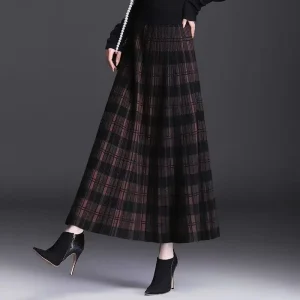 Gonne scozzesi da donna Gonne lavorate a maglia Gonne lunghe invernali Donna Moda 2025 Gonna nera calda Gonna lunga elegante di grandi dimensioni da donna 1