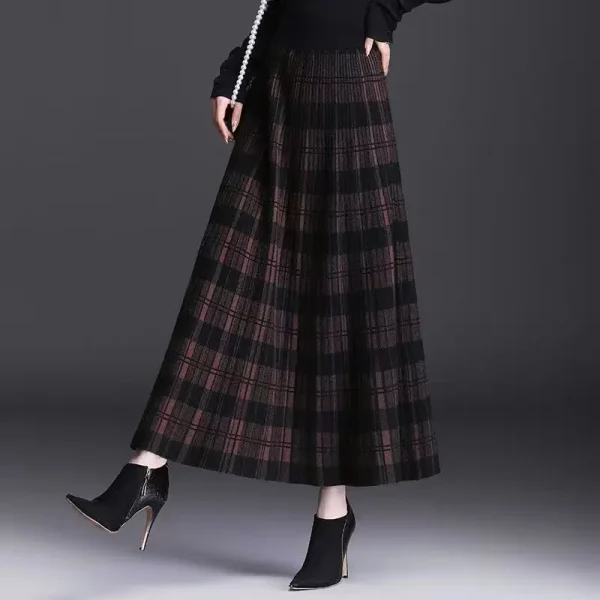 Gonne scozzesi da donna Gonne lavorate a maglia Gonne lunghe invernali Donna Moda 2025 Gonna nera calda Gonna lunga elegante di grandi dimensioni da donna 1