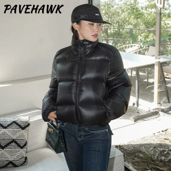 Parka corto da donna autunno inverno tasche con cerniera piumino casual caldo spesso streetwear capispalla femminile antivento slim fit 3