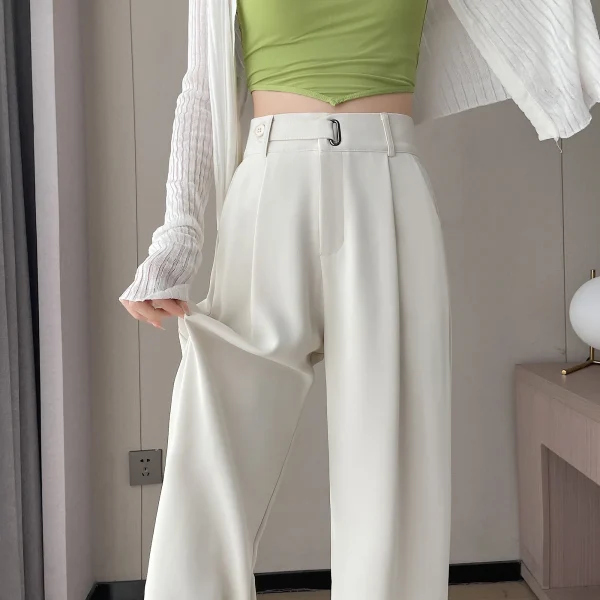 Seoulish Pantaloni Casual da Donna Estivi Pantaloni a Gamba Larga Elegante Office Lady 2024 Nuovo Colore Solido a Vita Alta Pantaloni Allentati Femminili 2