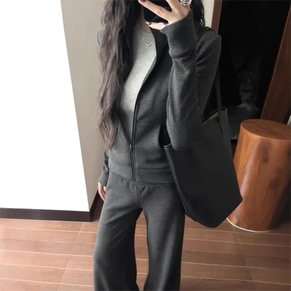 Giacca sportiva coreana casual con cappuccio per donna Autunno Slim mezzo collo alto Moda elegante cardigan Felpa Giacca Abbigliamento donna 3