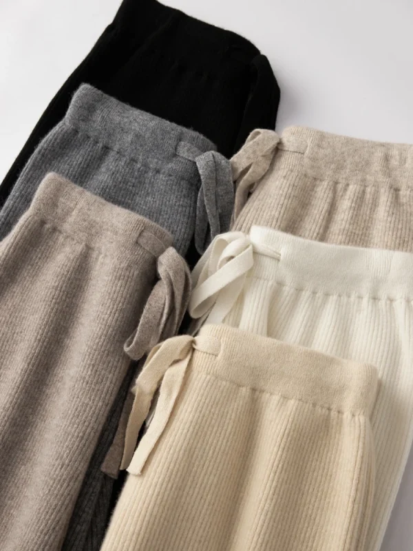 100% lana lavorata a maglia costole pesanti pantaloni larghi a gamba larga lunghezza del pavimento pantaloni All-match lana morbida donna autunno inverno pantaloni Casual #15 5