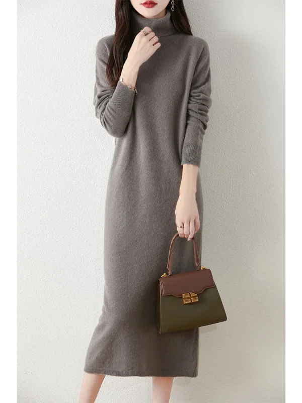 Scelta delle nuove donne 100% lana merino vestito con scollo a V sottile abiti a maniche lunghe Office Lady Elegan abiti primavera autunno di alta qualità 3