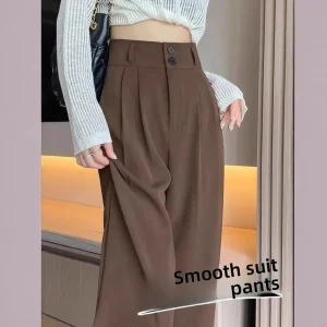 Pantaloni a gamba larga slim a vita alta da donna autunno primavera nuovi pantaloni da abito a forma di pera slim dritti di fascia alta 1