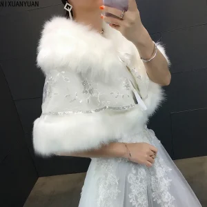 Abiti da festa Bolero Scialle da sposa Scialle in pelliccia sintetica Bolero Cardigan Coprispalle per donna Cappotto da sposa da sposa Accessori migliori da donna 1