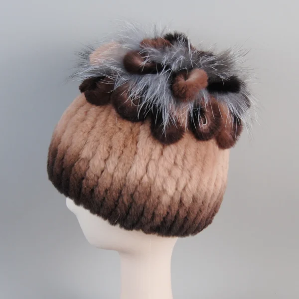 Vendita calda Russia Nuovo Inverno Berretti di Pelliccia Reale Cappello Delle Donne 100% Genuino Reale Rex Cappello di Coniglio Buona Elastico Lavorato A Maglia Rex Berretti di Pelliccia di Coniglio 3