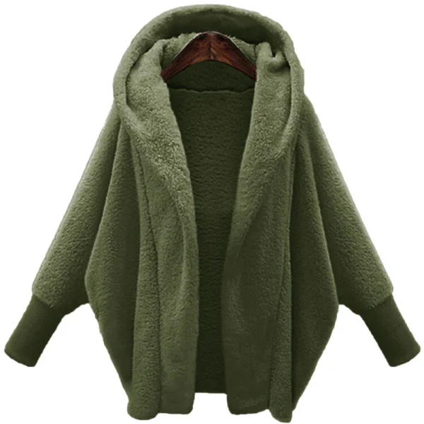 Giacca di peluche autunnale e invernale per donne europee e americane, giacca di peluche allentata con cappuccio a maniche lunghe in tinta unita per le donne 3