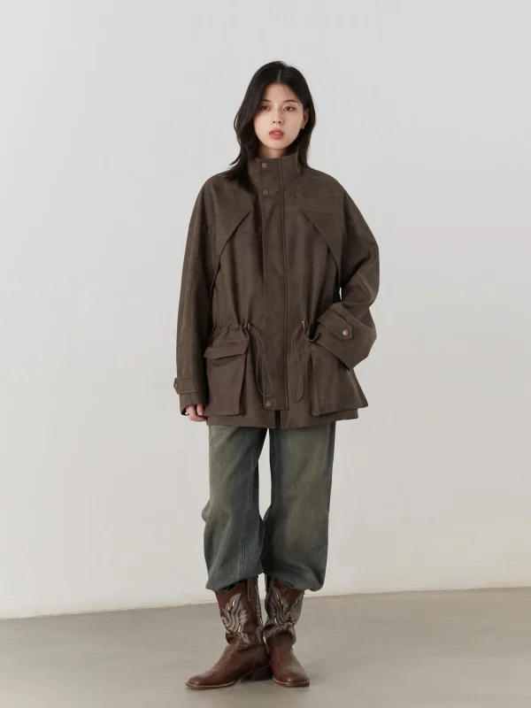 CHIC VEN Nuove donne giacche in pelle scamosciata allentate retrò colletto alla coreana cappotto casual da donna di media lunghezza cappotto femminile autunno inverno 2025 3