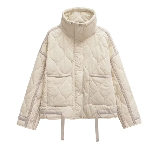 Giacca invernale da donna in cotone con cerniera e coulisse allentata con colletto rialzato in stile europeo e americano 4