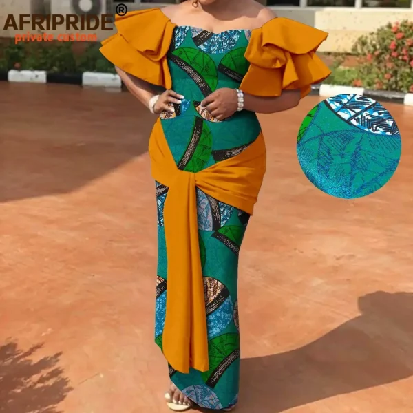 Abiti africani per le donne senza spalline con spalle scoperte a vita alta Maxi abito con stampa abbigliamento abiti Dashiki moda elegante A2225003 4