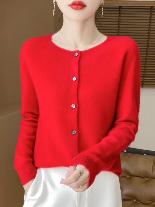 Vestiti eleganti da donna Autunno Inverno Maglione 100% lana merino Cardigan maglione lavorato a maglia morbido cashmere O-Collo coreano monopetto 4